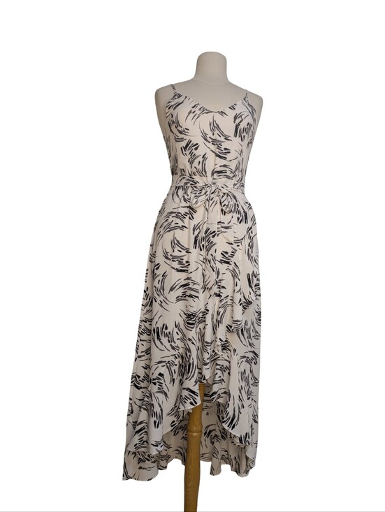 APRICOT Dresses & Skirts - APRICOT Vneck Tank Summer Dress - White With Black Abstract Print - High Low Hem